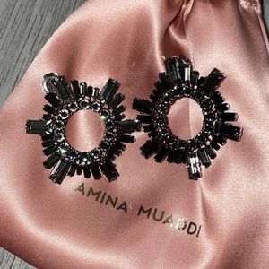 Amina muaddi small begun crystal earrings in black crystals